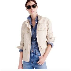 J. Crew Cream Downton Field Jacket Petite Medium PM Full Zip Snap Button Cotton